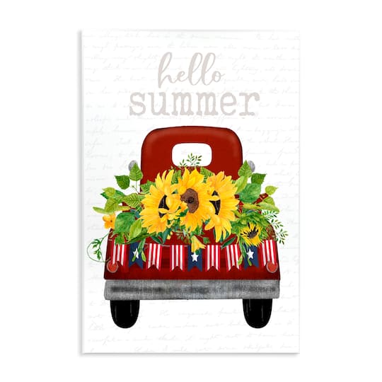 Stupell Industries Hello Summer Quote Sunflower Flower Patriotic Truck Wall Plaque Art